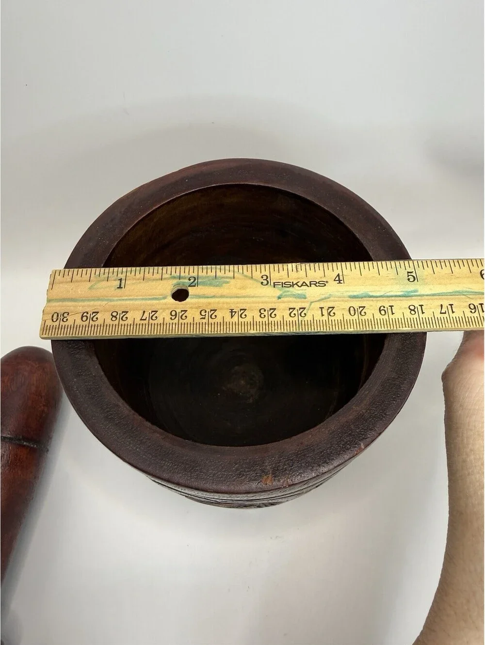 VINTAGE Hand Carved Wooden Mortar & Pestle Spices Herbs Grinder 6.5”